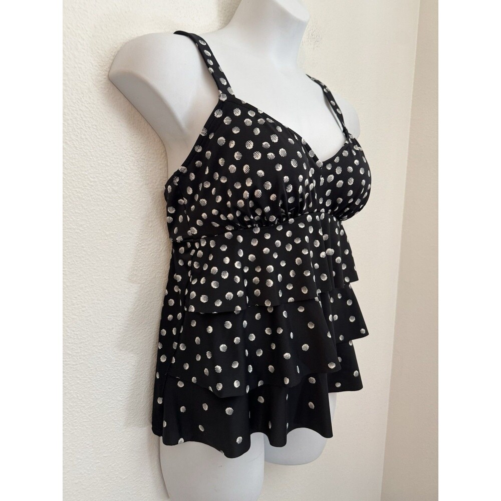 Swim Solutions Galactica Printed Tiered Tankini Top Black Size 14 EUC  Slimming - Picture 2 of 9